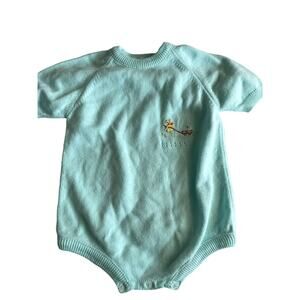 Renzo vintage blue knit one piece romper buttons embroidered lightweight 3-6 mo